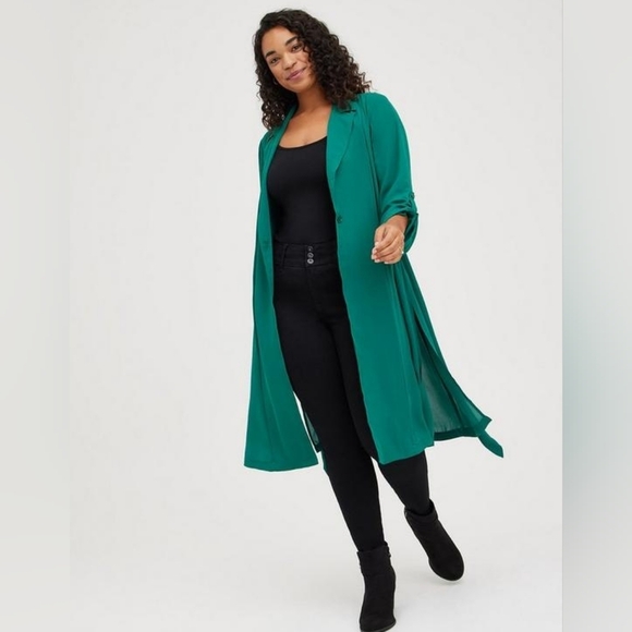 torrid Jackets & Blazers - TORRID TRENCH JACKET - GEORGETTE GREEN Chiffon Drape Trench size XL